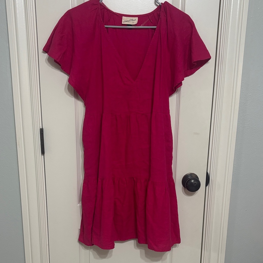 Pink Flutter Sleeve Mini Dress